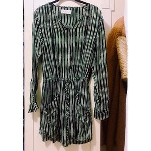 A.L.C. silk, long-sleeved button-up stripe dress.
